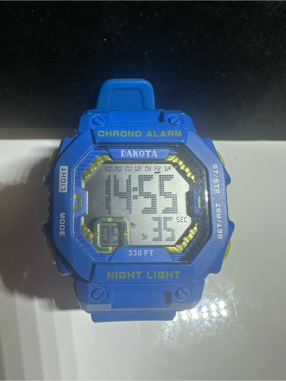 Blue Silicone Kids Digital Watch with Yellow Buttons